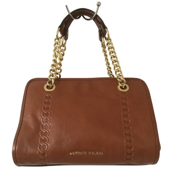 Antonio Melani Leather Hand Bag Purse Outside Magnetic Pocket Gold Chain Straps - Picture 1 of 12